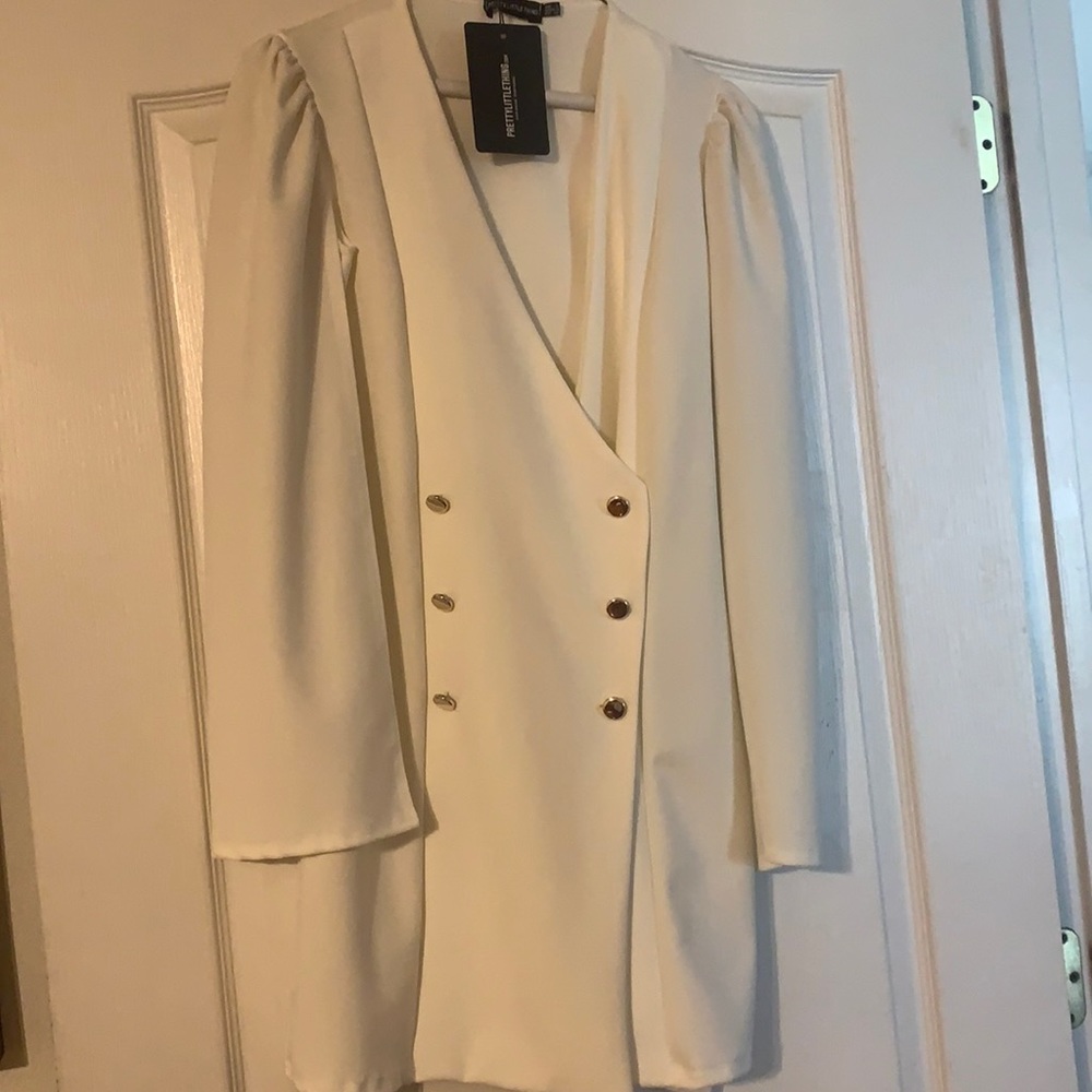 Mini blazer dress off white with split sleeves